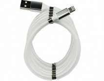 Кабель Lightning Magnetic - USB металл белый, 0,9м