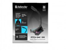 Игровой стрим микрофон Defender Pitch GMC 200 3.5 мм, LED, провод 1.5 м, 64620 