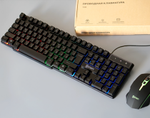 Клавиатура USB Kstati T20 (RU) с RGB подсветкой, черная, полноразмерная + мышь в подарок