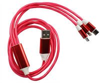 Кабель 3в1 светящийся Lightning+Type-C+microUSB - USB красный